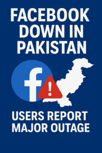 Facebook down in Pakistan — outage news graphic showing Facebook logo and warning sign